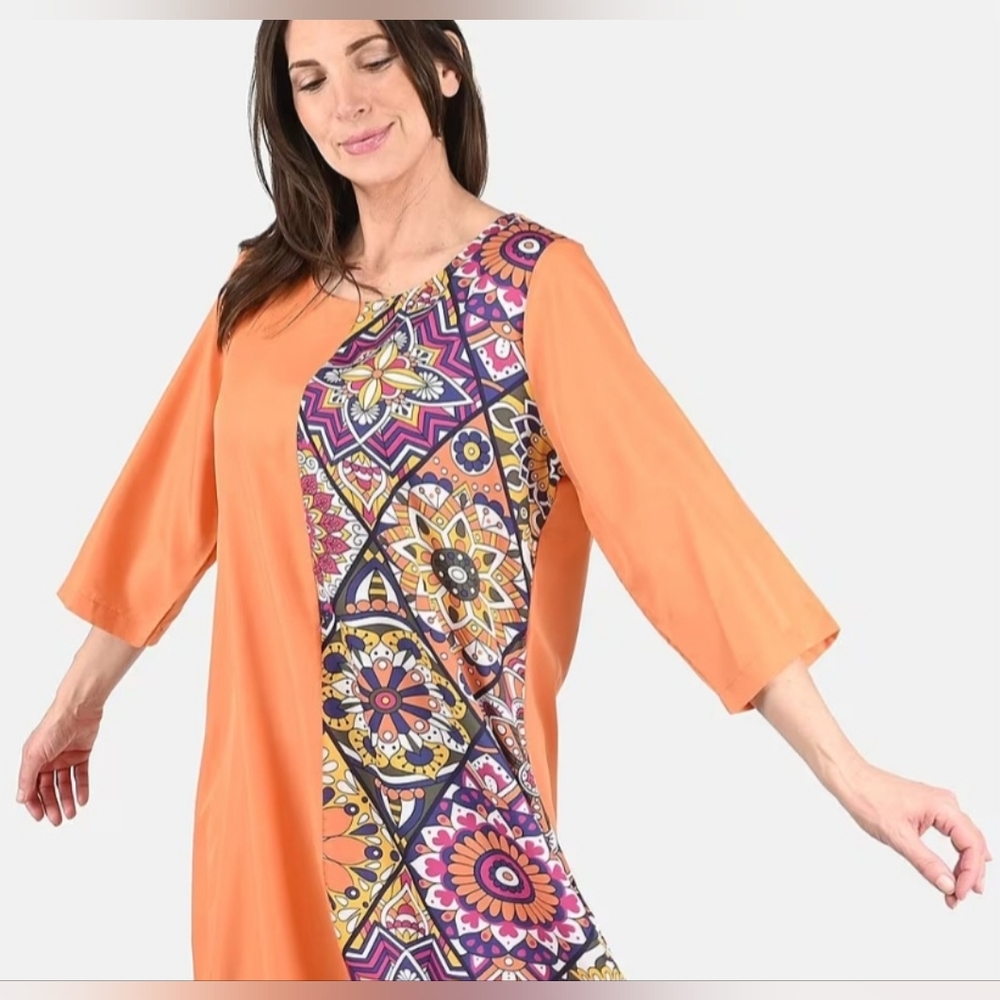 Tamsy Orange Front Patchwork Midi Dress - One Size Missy - Picture 3 of 3